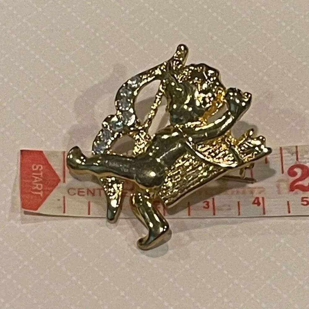 Vintage Gold Cherub Angel Brooch Womens Casual Crystal Rhinestone Fashion Pin